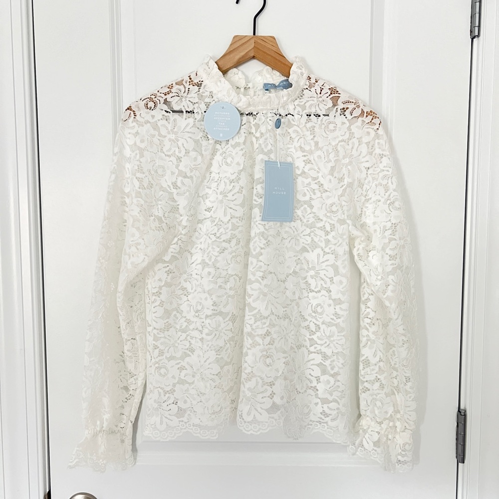 Hill House The Millie Top White Lace Long Sleeve Blouse Size Small